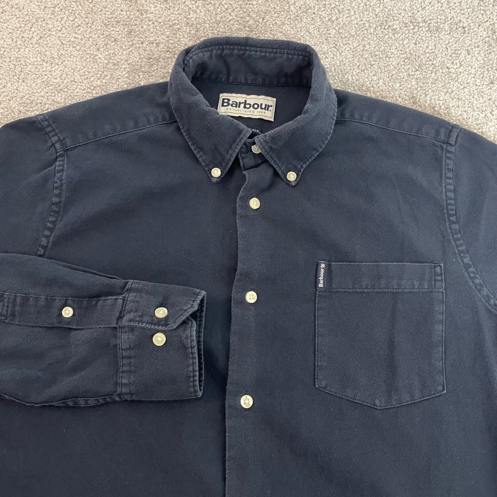 Barbour Mens Small Button Down Shirt Navy Blue Cotton Tailored Fit Old Money